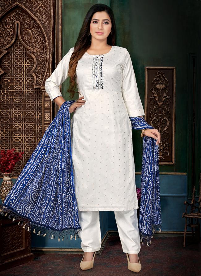 White Chanderi Silk Tradional Wear Embroidery Work Readymade Salwar Suit